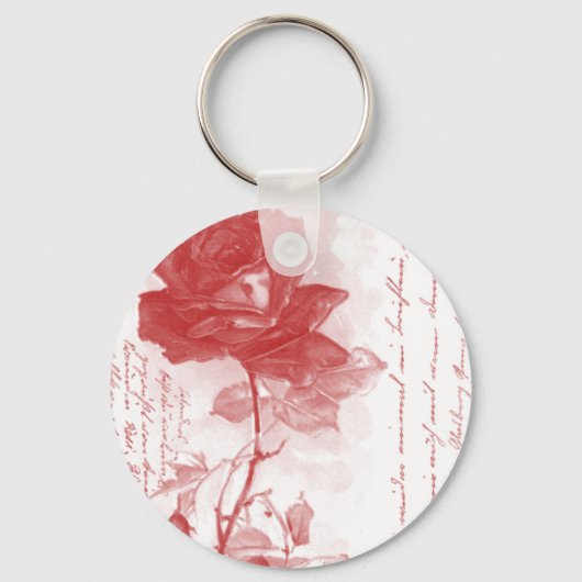 Red Rose Briefkaart Design Sleutelhanger (Voorkant)
