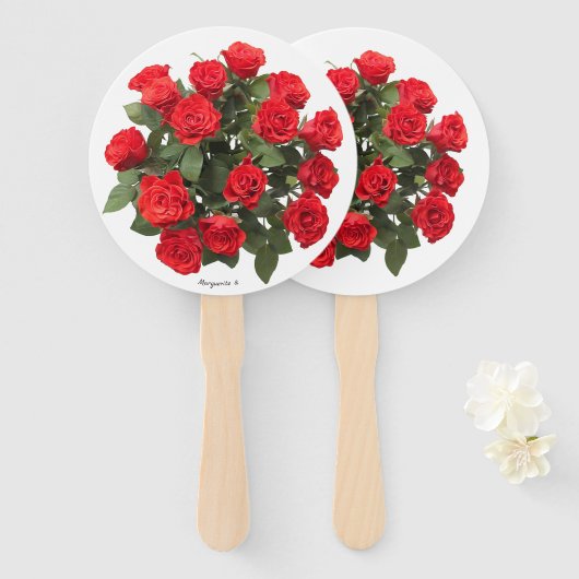 Red Rose bruids boeket gepersonaliseerde fans Handwaaier (Voorkant en achterkant)