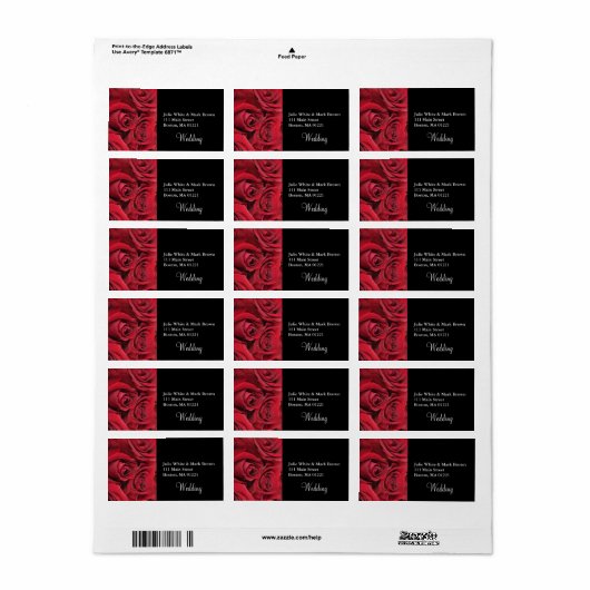 Red Rose bruiloft adres label (Full Sheet)