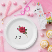 Red Rose Bruiloft Initialen Papier Borden Papieren Bordje (Feest)