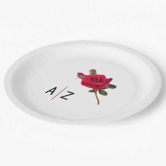 Red Rose Bruiloft Initialen Papier Borden Papieren Bordje (Gekanteld)