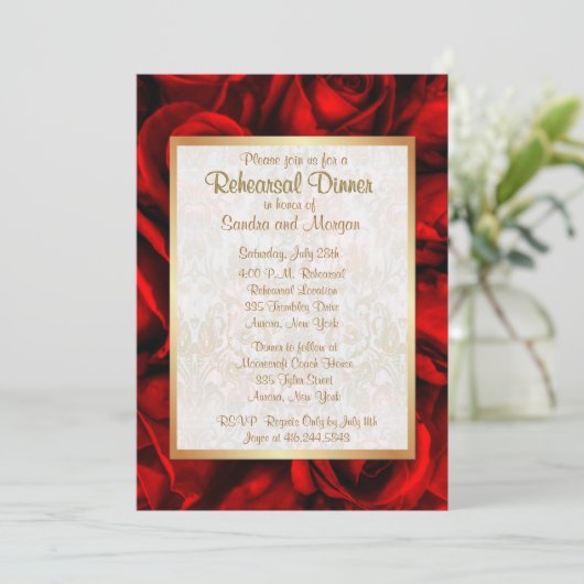 Red Rose bruiloft repetitie diner Kaart (Staand voorkant)
