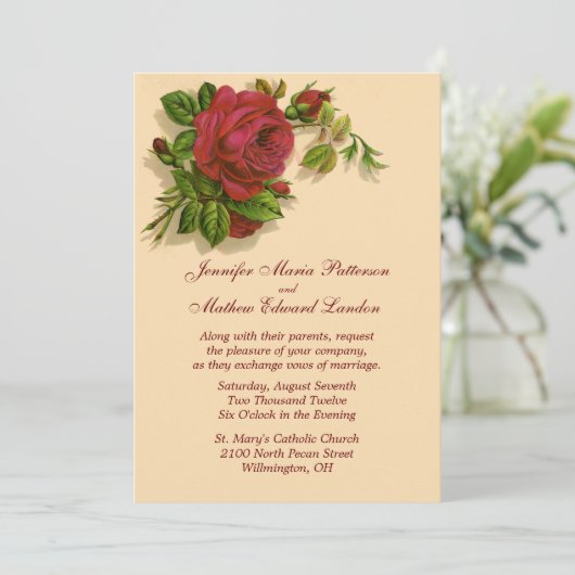 Red Rose bruiloft uitnodiging (Staand voorkant)