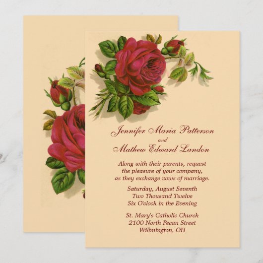 Red Rose bruiloft uitnodiging (Voorkant / Achterkant)