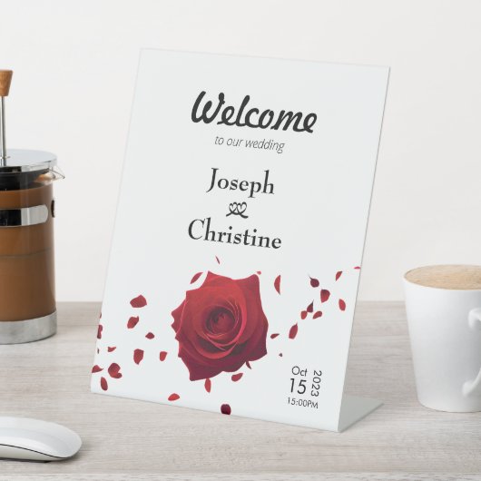 Red Rose bruiloft welkom Reclamebord Met Voetstuk (Insitu)