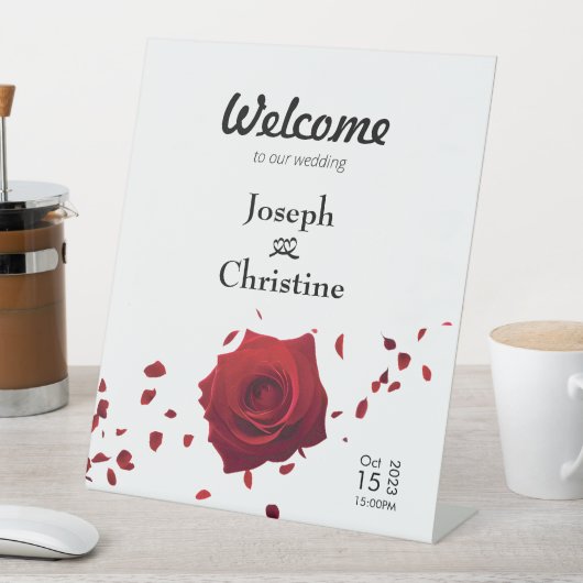 Red Rose bruiloft welkom Reclamebord Met Voetstuk (Insitu)