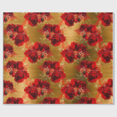 Red Rose Bunch Sparky Floral Glitter Goud Metaal Cadeaupapier (Vlak)