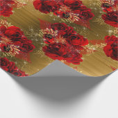 Red Rose Bunch Sparky Floral Glitter Goud Metaal Cadeaupapier (Hoek)