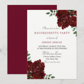 Red Rose Burgundy Elegant Bachelorette Party Kaart (Voorkant / Achterkant)