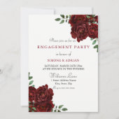 Red Rose Burgundy Elegant Engagement Party Kaart (Voorkant)