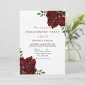 Red Rose Burgundy Elegant Engagement Party Kaart (Staand voorkant)