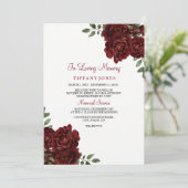Red Rose Burgundy Elegant Memorial Announement Kaart (Staand voorkant)