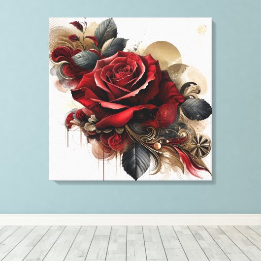 Red Rose Canvas Afdruk (Insitu (Houten vloer))