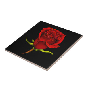 Red Rose Ceramic Tile op Black Tegeltje