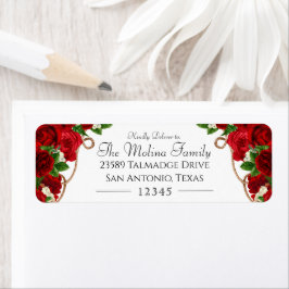 Red Rose Charro Quinceanera Return Address Etiket