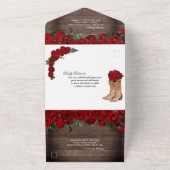 Red Rose Charro Rustic Land Quinceañera All In One Uitnodiging (Buitenkant)