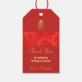 Red Rose Chinese Verjaardag Bedankt Party Favors Cadeaulabel (Voorkant)