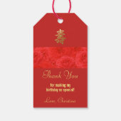 Red Rose Chinese Verjaardag Bedankt Party Favors Cadeaulabel (Achterkant)