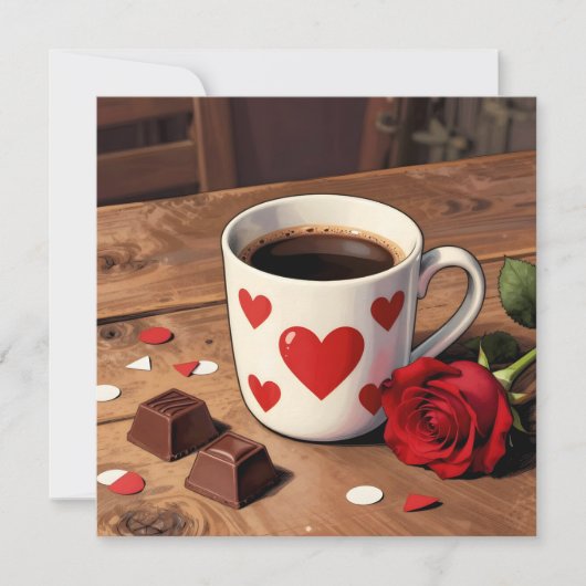 Red Rose, Chocolates and Coffee | Valentine's Day Feestdagenkaart (Voorkant)