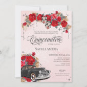 Red Rose Classic Car Chola Chicano Quinceanera Kaart (Voorkant)