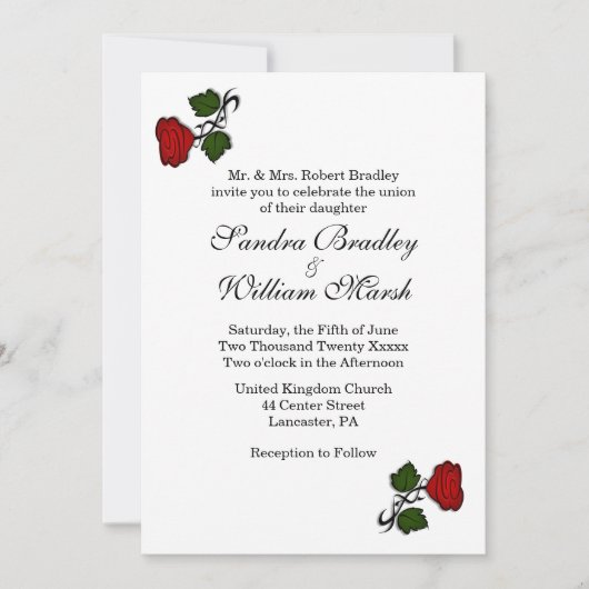 Red Rose Classic Wedding Invitation Kaart (Voorkant)