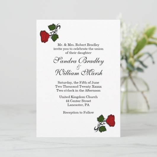 Red Rose Classic Wedding Invitation Kaart (Staand voorkant)