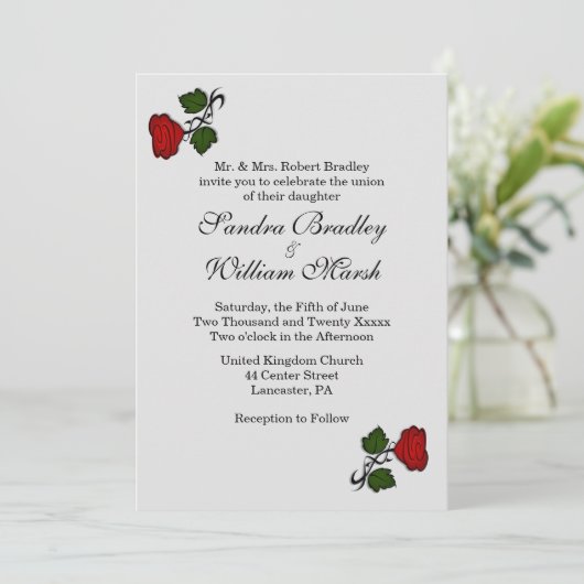 Red Rose Classic Wedding Invitation Kaart (Staand voorkant)
