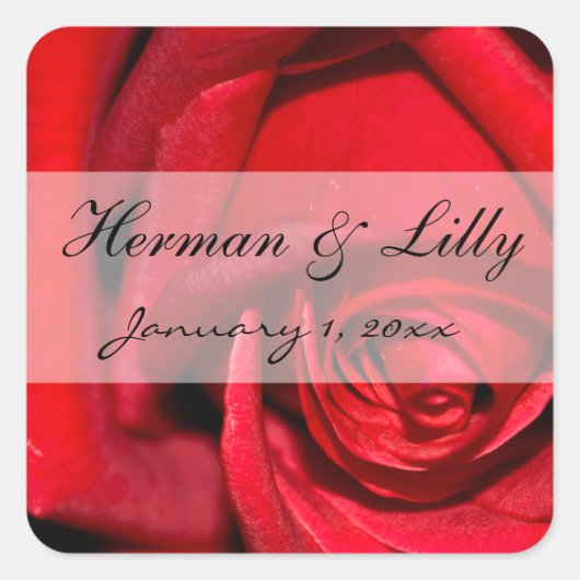 Red Rose Close Up Personalized Wedding Vierkante Sticker (Voorkant)