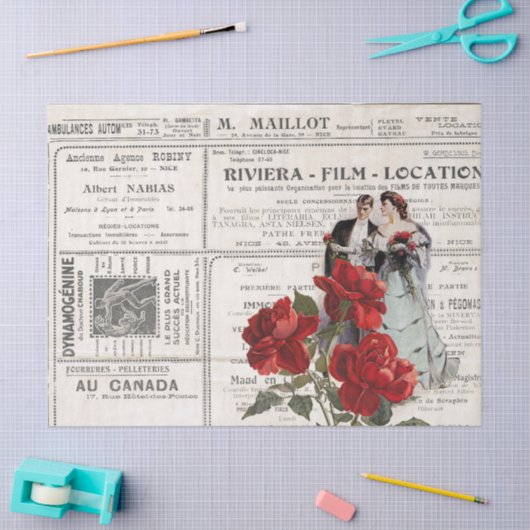 Red Rose  Couple French Advertisement Tissuepapier (Craft)