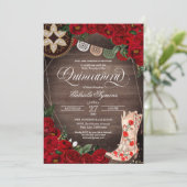 Red Rose Cowgirl Boots Westerne Charro Quinceañera Kaart (Staand voorkant)