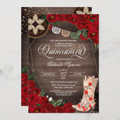 Red Rose Cowgirl Boots Westerne Charro Quinceañera Kaart (Voorkant / Achterkant)