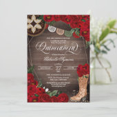 Red Rose Cowgirl Boots Westerne Charro Quinceañera Kaart (Staand voorkant)