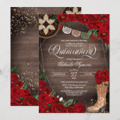 Red Rose Cowgirl Boots Westerne Charro Quinceañera Kaart (Voorkant / Achterkant)