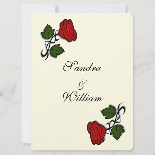 Red Rose Cream Wedding Invitation Kaart (Achterkant)