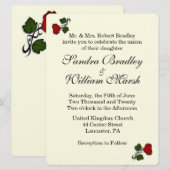 Red Rose Cream Wedding Invitation Kaart (Voorkant / Achterkant)