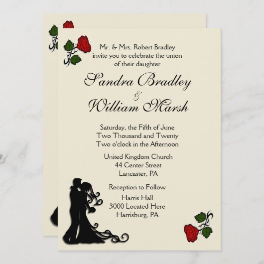 Red Rose Cream Wedding Invitation Kaart (Voorkant / Achterkant)