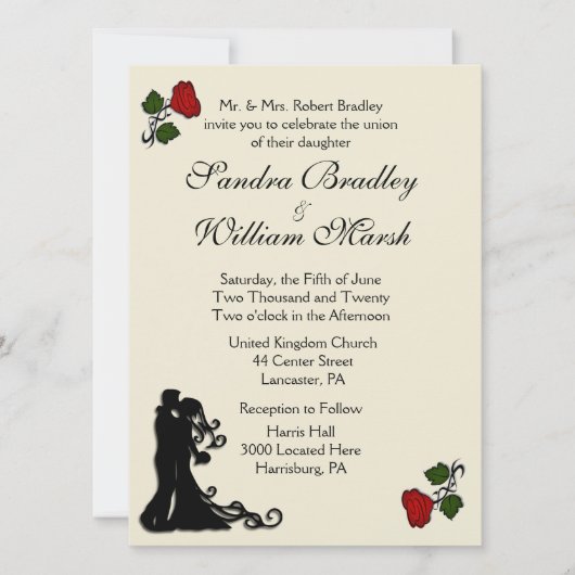 Red Rose Cream Wedding Invitation Kaart (Voorkant)