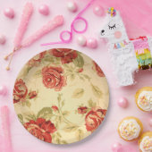 Red Rose, crème, bruin antiek bloemen Papieren Bordje (Feest)