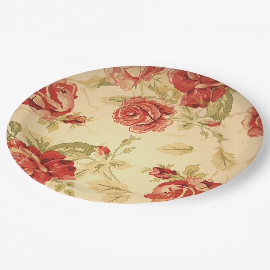 Red Rose, crème, bruin antiek bloemen Papieren Bordje (Gekanteld)