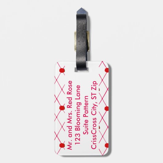 Red Rose CrissCross Pattern Bagagelabels (Achterkant verticaal)