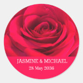 Red Rose Custom Name Floral Wedding, Verloving Ronde Sticker (Voorkant)