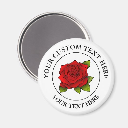 Red Rose Custom Text Pictogram Magneet (Voorkant / Achterkant)