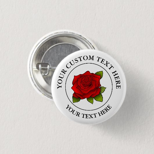 Red Rose Custom Text Pictogram Ronde Button 3,2 Cm (Voorkant /achterkant)