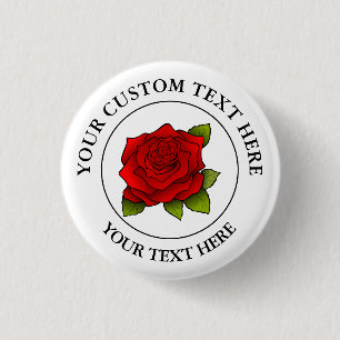 Red Rose Custom Text Pictogram Ronde Button 3,2 Cm