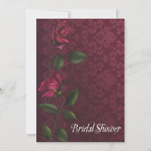Red Rose Damask Bridal Shower Uitnodigingen (Voorkant)