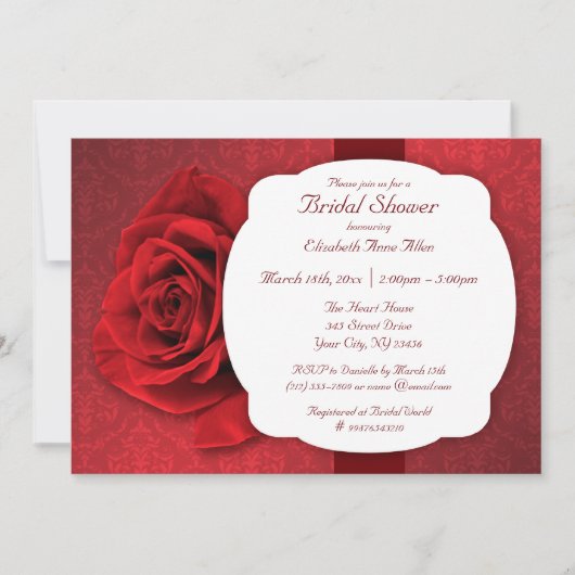 Red Rose Damask Bridal Shower Uitnodigingen (Voorkant)