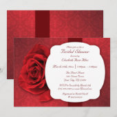 Red Rose Damask Bridal Shower Uitnodigingen (Voorkant / Achterkant)