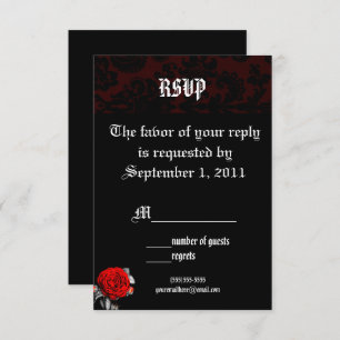 Red Rose Damask Gothic Wedding RSVP Uitnodigingen