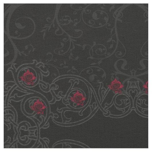 Red Rose Damask Scroll Gothic Fabric Stof (Close Up)