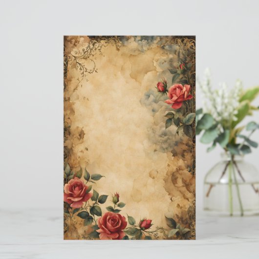 Red Rose Dark Fantasy Briefpapier (Staand voorkant)